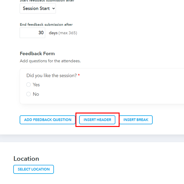 configure the header for the feedback form
