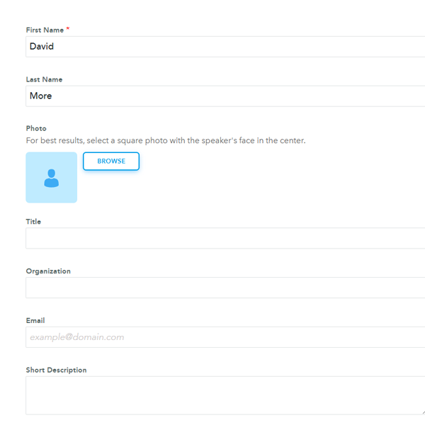 Update your information such as name, title, picture, description, profile links, etc.