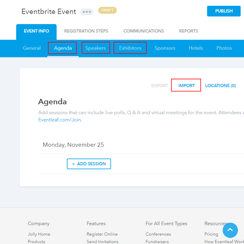 import it into Eventleaf